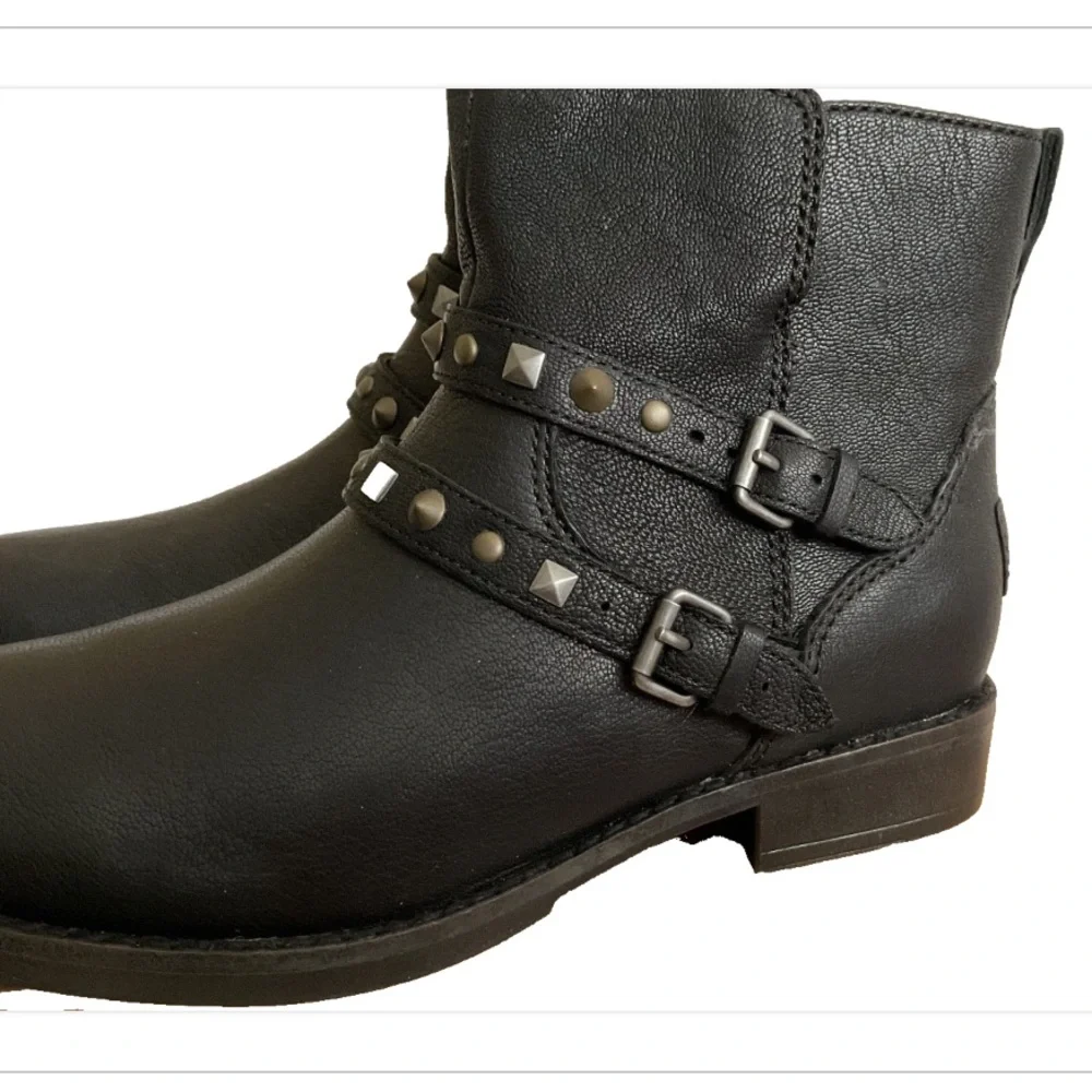 UGG CAMILE ANKLE Moto Biker Black Leather Boots Size 5.5 New - Picture 4 of 14